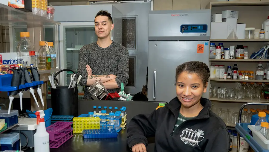 Joseph Peterman and Yeritmary Rodriguez Delgado are developing their research skills and preparing for their future careers through the Postbac Research Fellowship in Quantitative Biology.