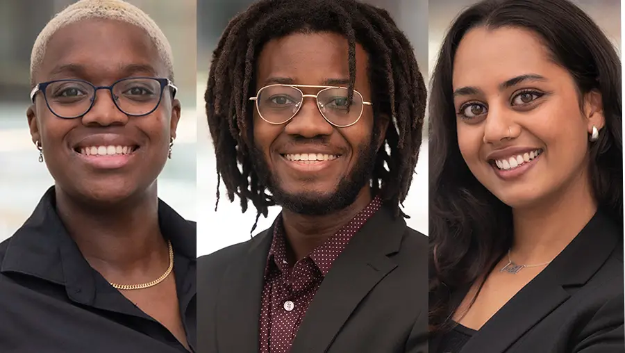 A composite of three headshots of Rales Fellows. 