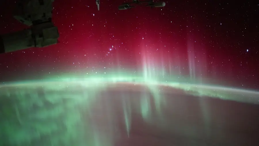 Stars glitter above green and red auroras swirling through Earth's atmosphere in this long-exposure shot taken on Aug. 11, 2024 from the International Space Station as it orbited 268 miles above the Indian Ocean. Image source: NASA