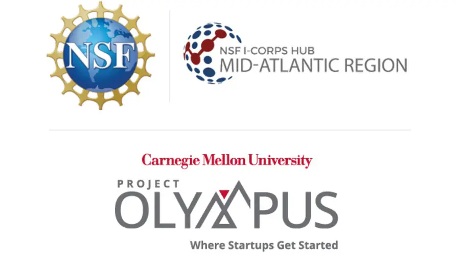 Logos for CMU's Project Olympus and the NSF Innovation Corps Hub Mid-Atlantic Region.
