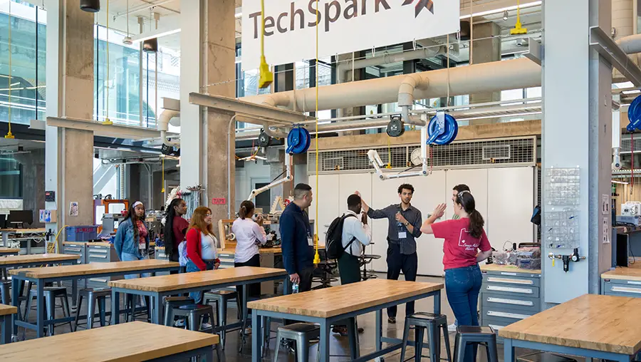 Students tour the TechSpark workshop.