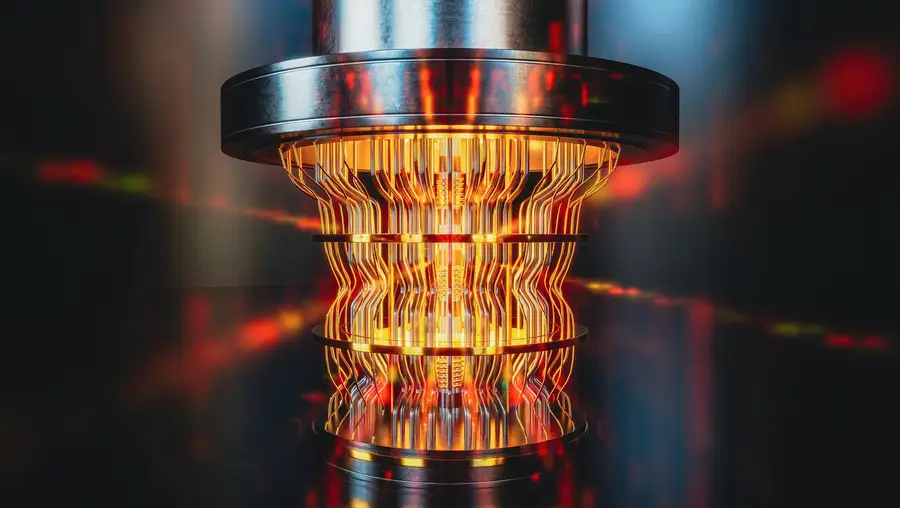 A futuristic glowing quantum computer unit, 3d render