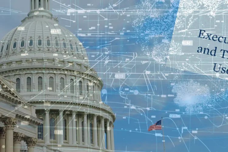 A graphic of the capitol and a generative AI bill