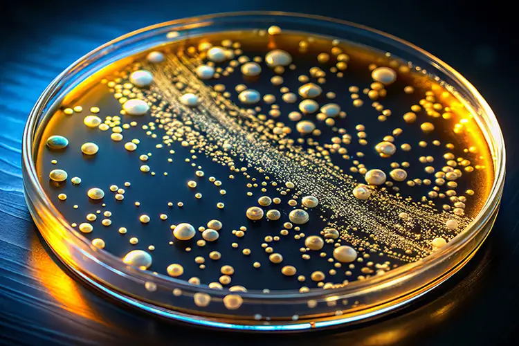 E coli bacteria in a Petri dish