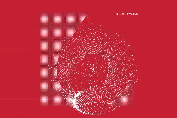 A red graf with the words "AI in Physics" toward the top. 