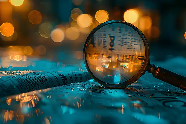 Magnifying glass on top of newspaper