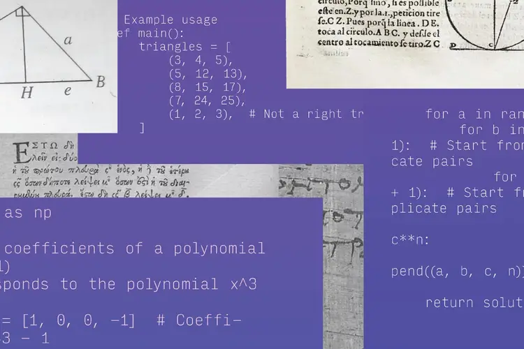 Collage with math equations, figures, symbols, and numbers