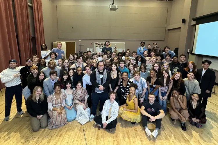 Josh Gad with a group of CMU acting students