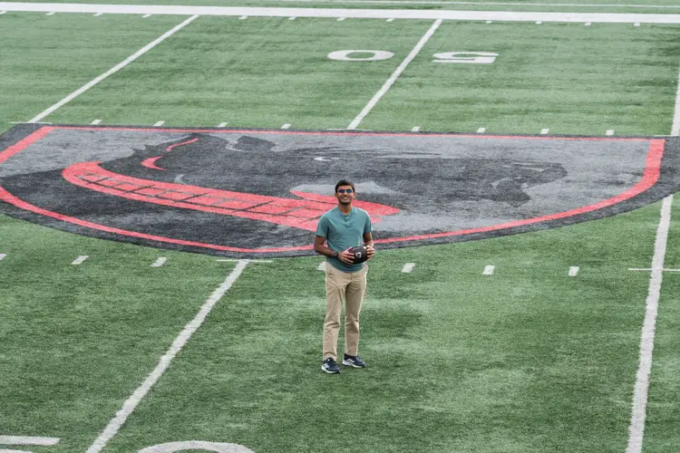 Abhishek Varadarajan on CMU's football field. 