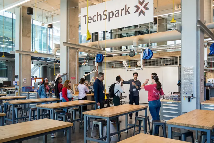 Students tour the TechSpark workshop.
