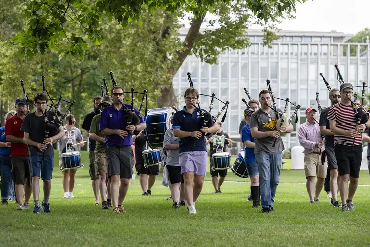Carnegie Mellon Pipes and Drums directed by Andrew Carlisle practice on the cut on Saturday, July 19, 2025.