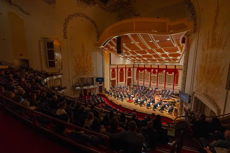 The Pittsburgh Symphony Orchestra plays at Heinz Hall.