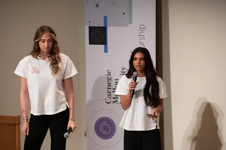 Students present in the final round of the McGinnis Venture Capital Competition, in Oakland, Tuesday, March 17, 2026